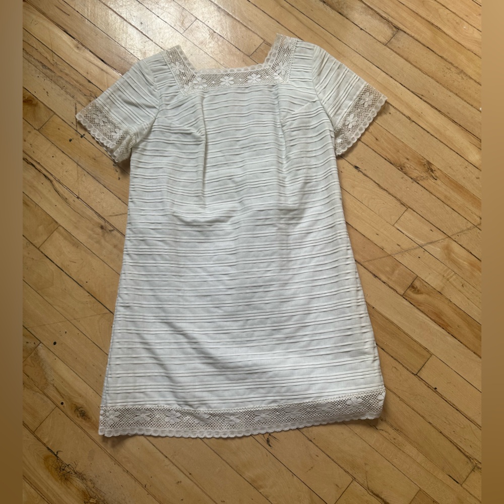 White Lace Trim Shift Dress